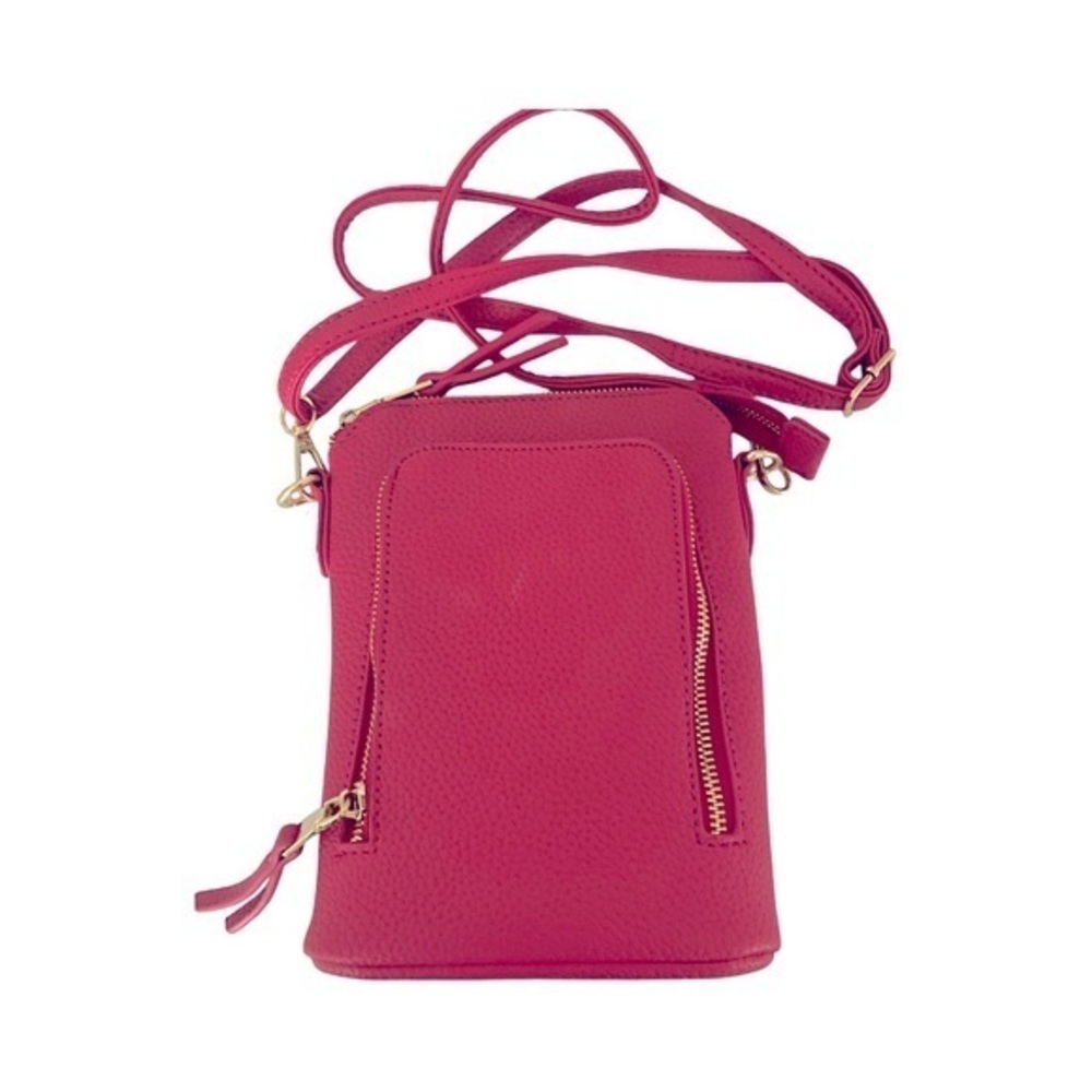 Vegan Crossbody Small bag - 7x9 x2.5 raspberry pink , pebbled faux leather NWOT